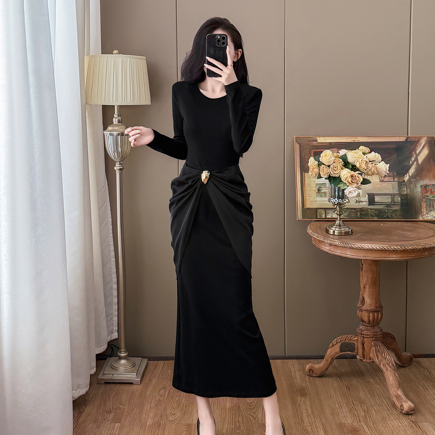 MY13712# 大码名媛高级感轻奢女神设计感气质显瘦拼接连衣裙女裝貨源服裝批發