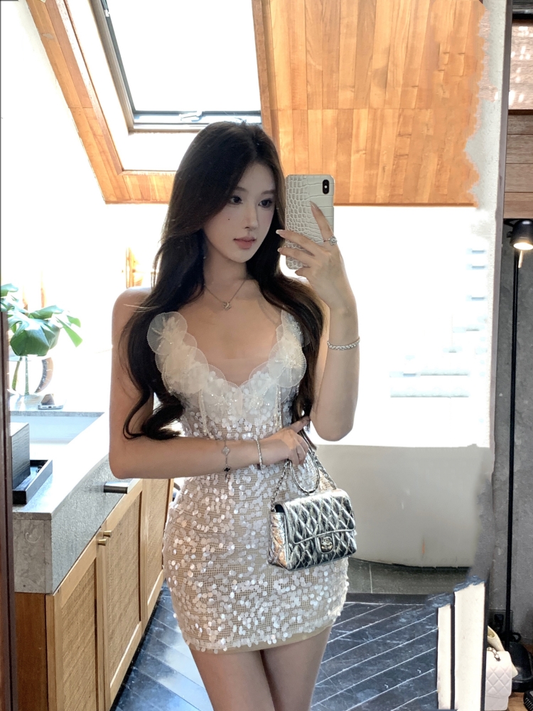 實拍實價 亮片禮服連衣裙修身包臀短款
