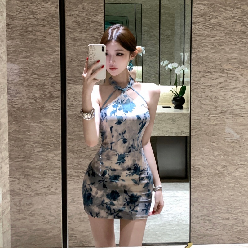 實拍是還  國風改良植絨旗袍修身連衣裙短款包臀