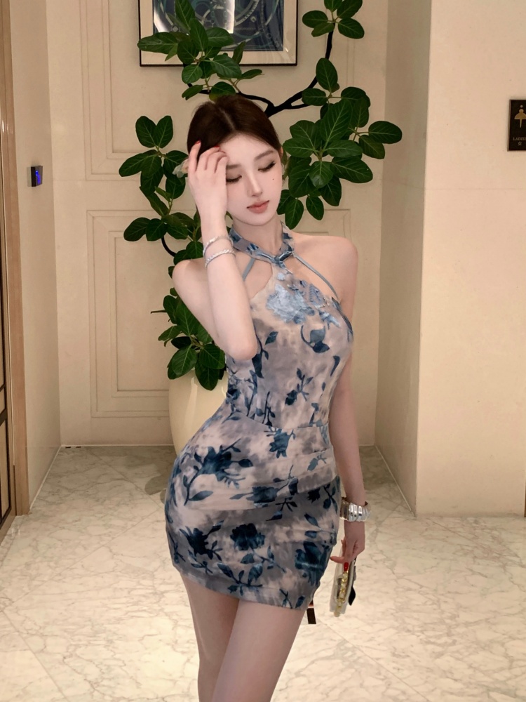 實拍是還  國風改良植絨旗袍修身連衣裙短款包臀
