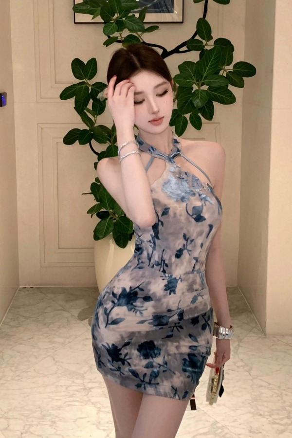 實拍是還  國風改良植絨旗袍修身連衣裙短款包臀