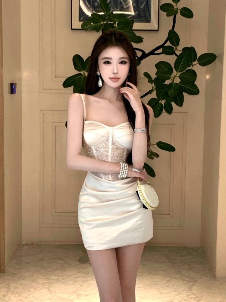 實拍實價  辣妹拼接修身顯瘦包臀連衣裙短款