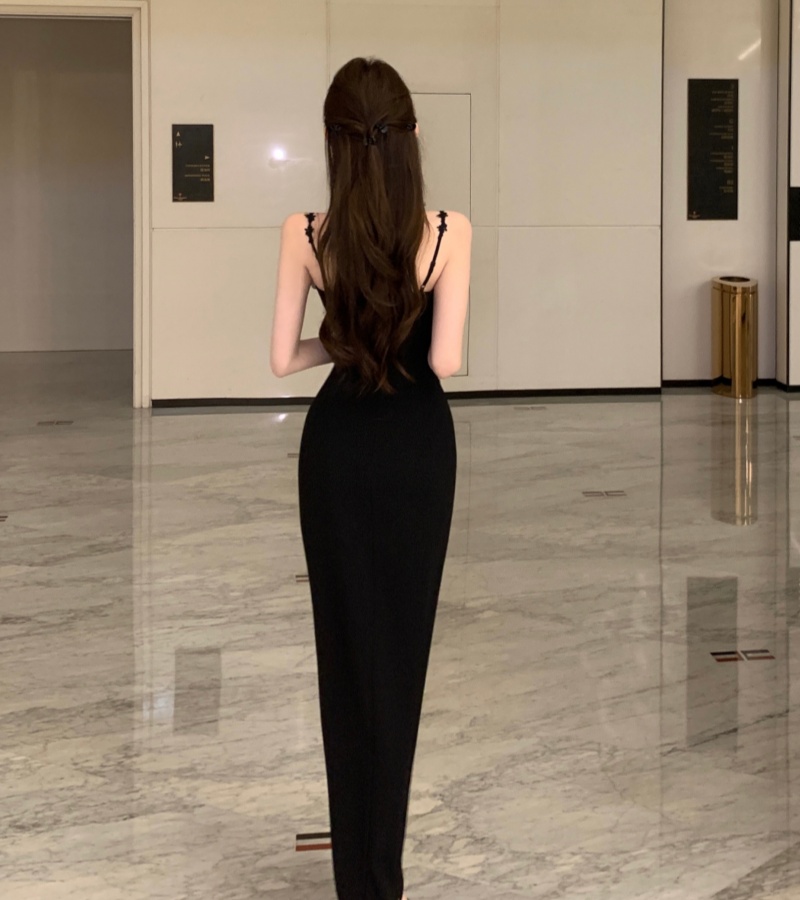 實拍實價 法式名媛風性感露肩連衣裙女 氣質收腰禮服長裙