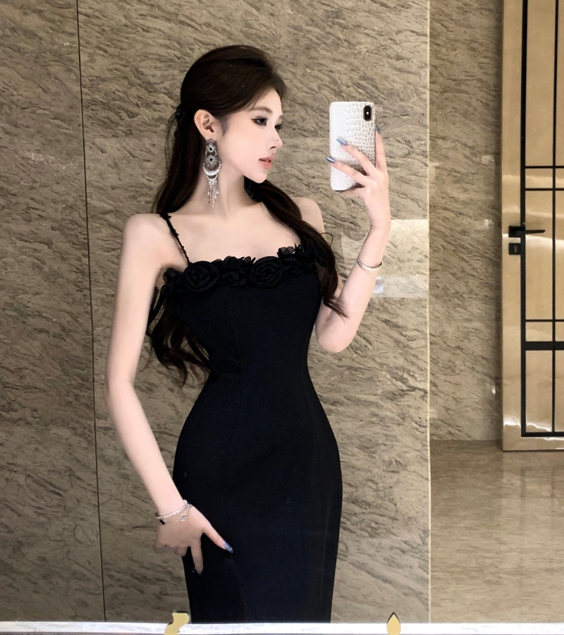 實拍實價 法式名媛風性感露肩連衣裙女 氣質收腰禮服長裙