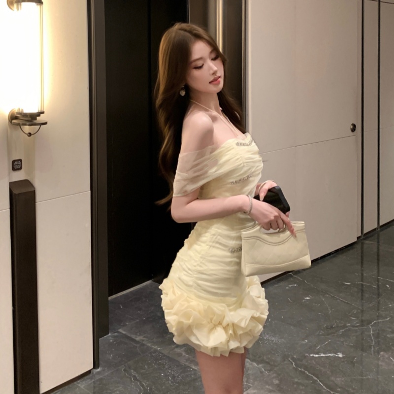 實拍實價 千金網紗掛脖連衣裙女高級感氣質名媛生日宴會禮服裙子