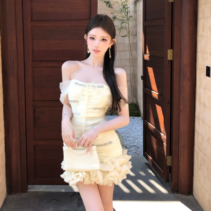 實拍實價 千金網紗掛脖連衣裙女高級感氣質名媛生日宴會禮服裙子