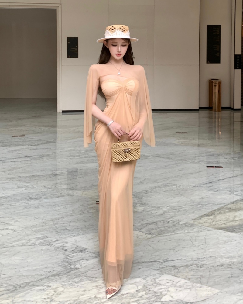 實拍實價 絕美網紗溫柔風抹胸連衣裙2026新款輕奢高級感收腰長裙