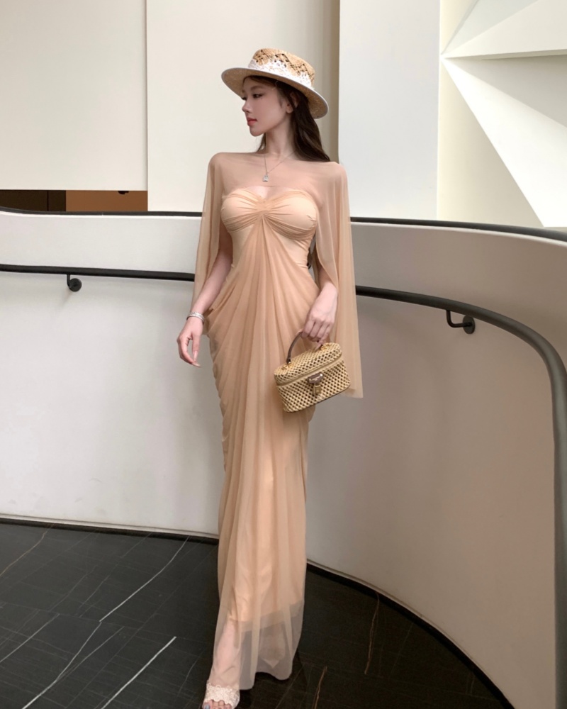 實拍實價 絕美網紗溫柔風抹胸連衣裙2026新款輕奢高級感收腰長裙