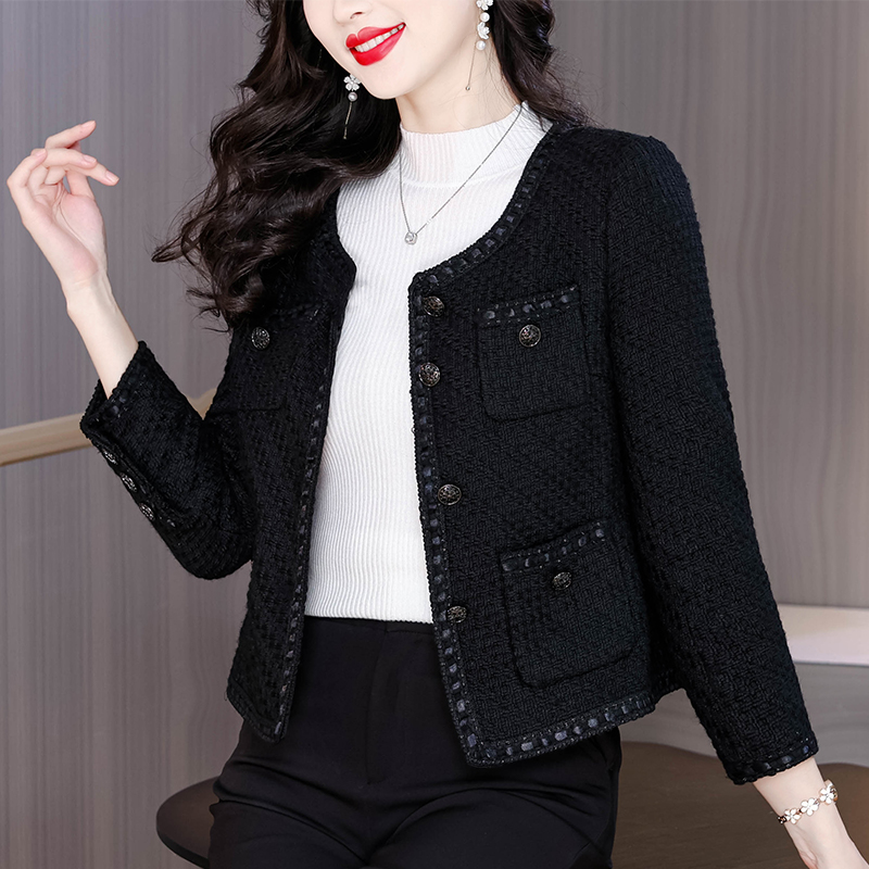 RY1351# 黑色法式小香风外套女秋季2025新款气质百搭高级感上衣毛呢...