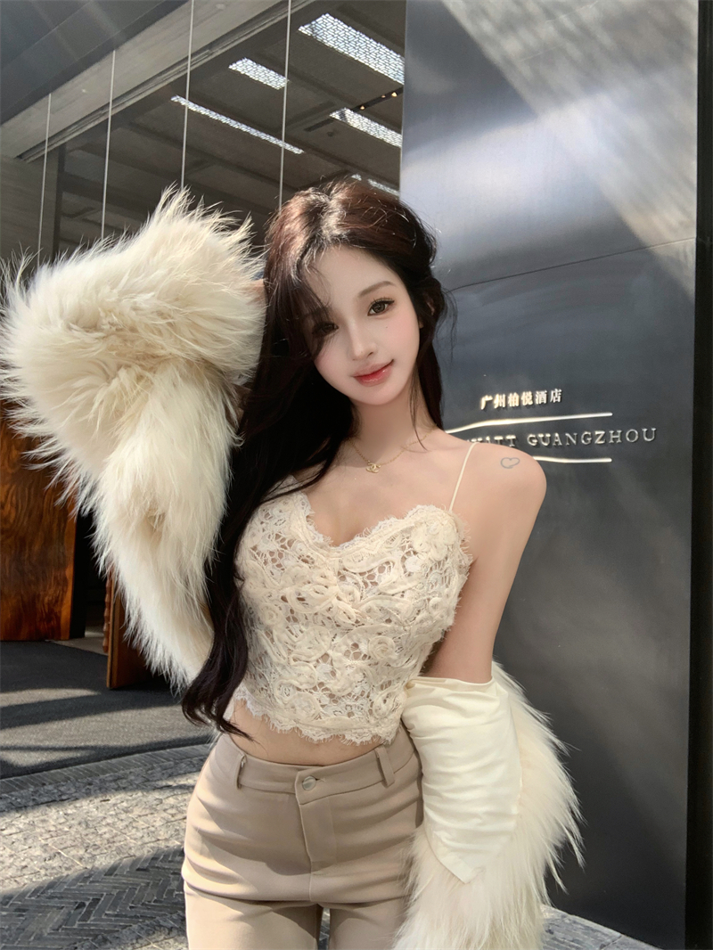MY13533# 蕾丝灰色重工盘带绣吊带背心女气质感短款上衣女裝貨源服裝批...