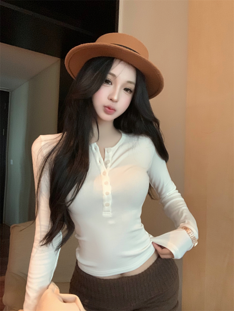 MY13532# 半开领简约长袖T恤女秋冬亲肤弹力修身内搭打底衫女裝貨源服...