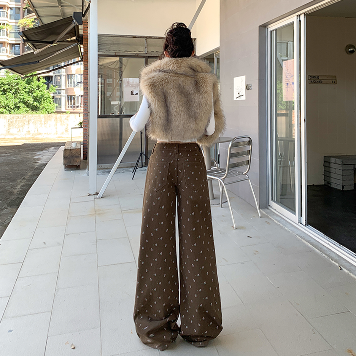 2026春季新款碎花牛仔長褲女美式高腰寬松百搭休閑慵懶闊腿拖地褲