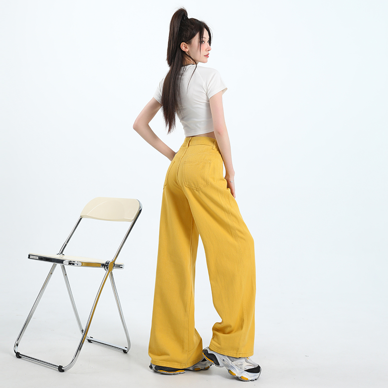 美式高腰牛仔長褲女夏季新款設計感鐮刀褲垂感寬松遮肉闊腿拖地褲