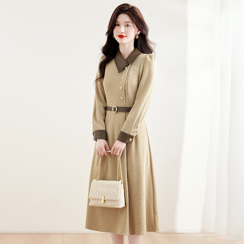 MY14038# 高品质新款穿搭巨好看的掐腰法式长袖连衣裙配腰带女裝貨源服...