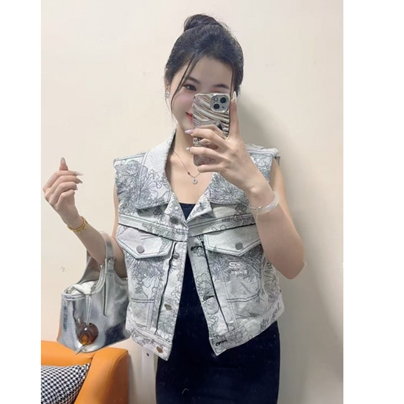 FA35318# 女士提花牛仔马甲 服裝批發女裝批發服飾貨源