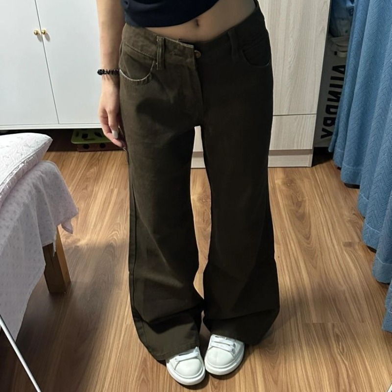 彈力款好面料～爆款不貼腿微喇牛仔褲復古秋冬美拉德顯瘦闊腿長褲