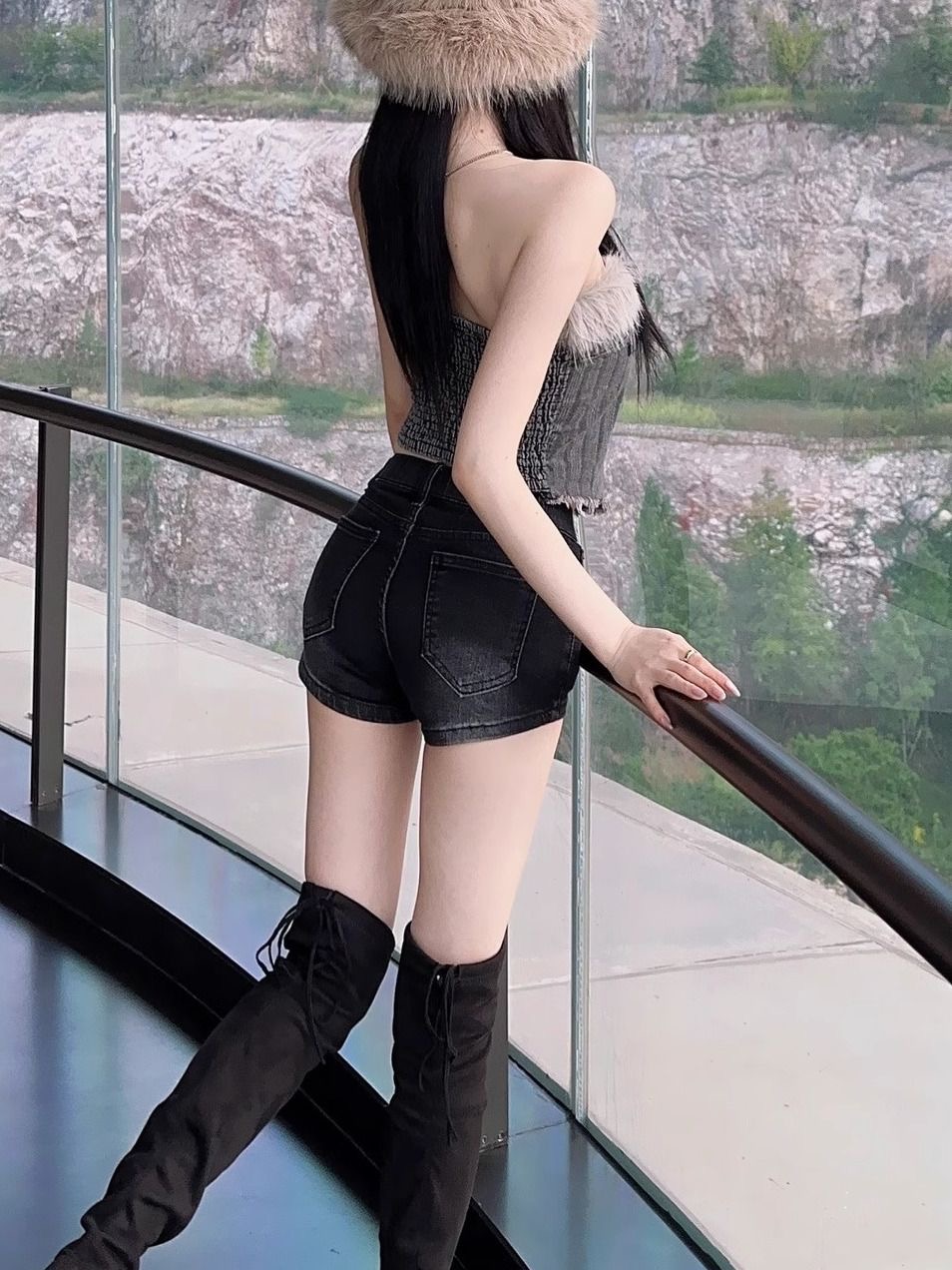 復古美式豐胯包臀牛仔短褲女夏季磨白彈力顯瘦百搭通勤氣質熱褲子