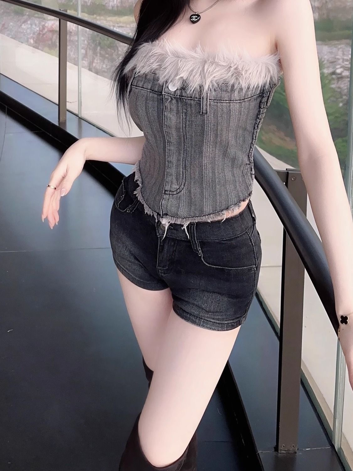 復古美式豐胯包臀牛仔短褲女夏季磨白彈力顯瘦百搭通勤氣質熱褲子