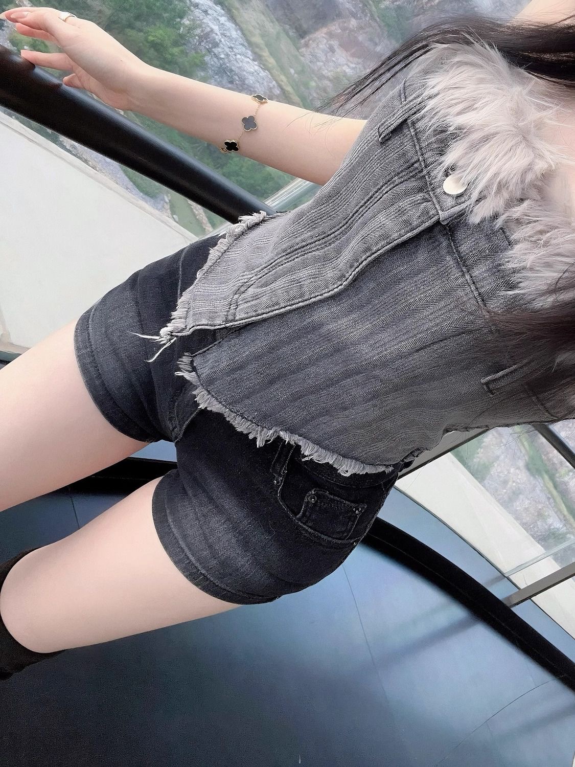 復古美式豐胯包臀牛仔短褲女夏季磨白彈力顯瘦百搭通勤氣質熱褲子