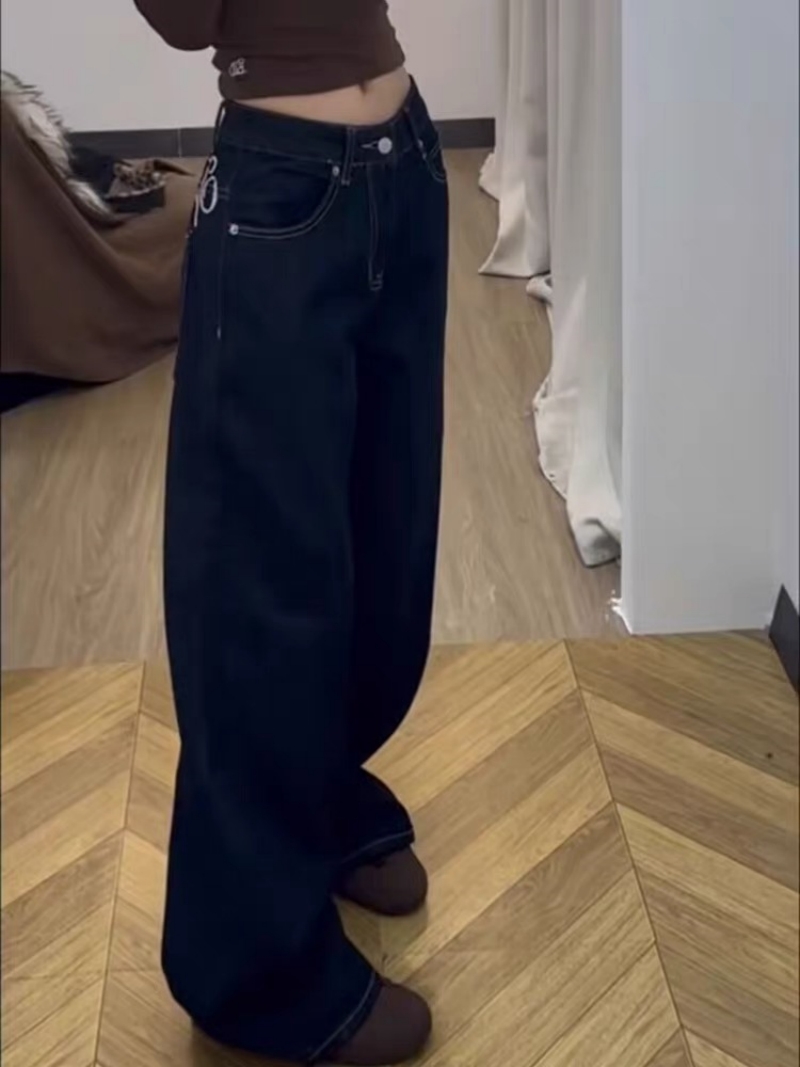 春夏美式復古字母刺繡彎刀牛仔褲女2026新款寬松顯瘦垂感闊腿長褲