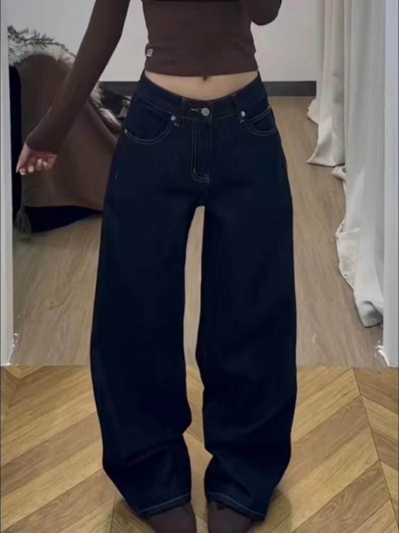 春夏美式復古字母刺繡彎刀牛仔褲女2026新款寬松顯瘦垂感闊腿長褲