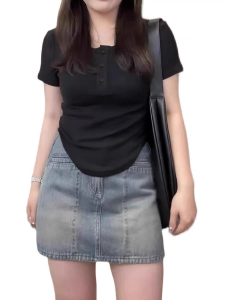 春夏大碼胖妹妹梨形身材顯瘦遮胯牛仔短裙百搭顯瘦a字包臀半身裙