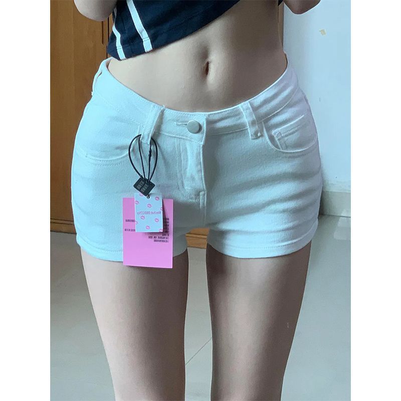 美式甜辣妹白色低腰牛仔超短褲女2026夏季修身彈力緊身字包臀熱褲