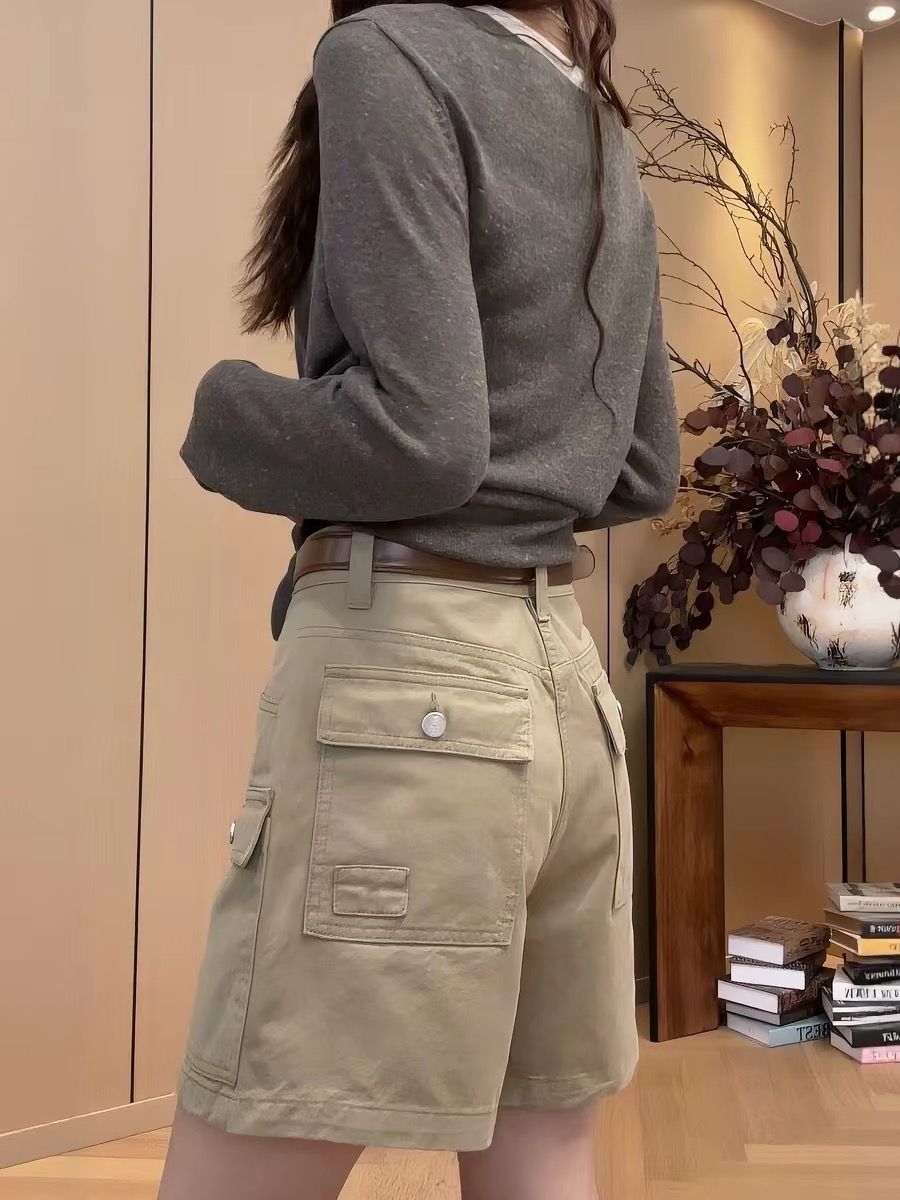 歐貨工裝風高腰牛仔闊腿短褲女夏季休閑顯瘦寬松百搭闊腿四分褲子