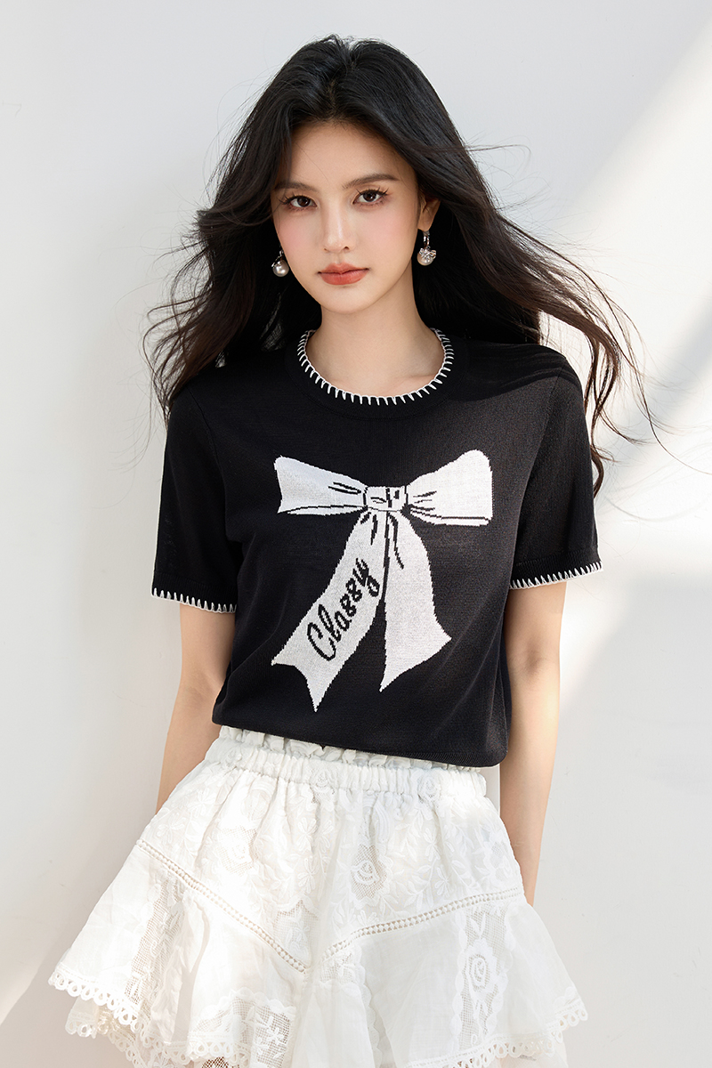 ◆◆時尚別致蝴蝶結短袖T恤女裝夏季寬松圓領甜美上衣