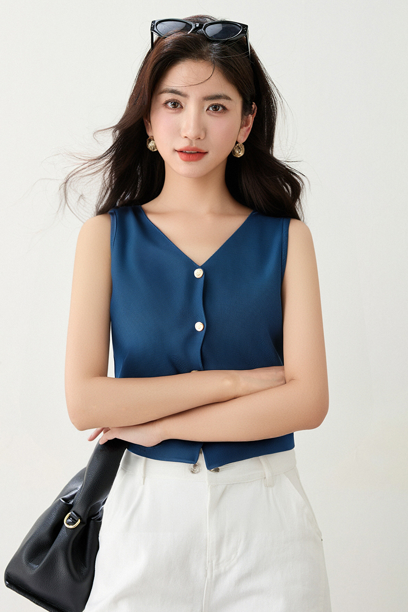 ◆◆小香風冰絲針織背心馬甲女單排扣外搭坎肩開衫無袖上衣