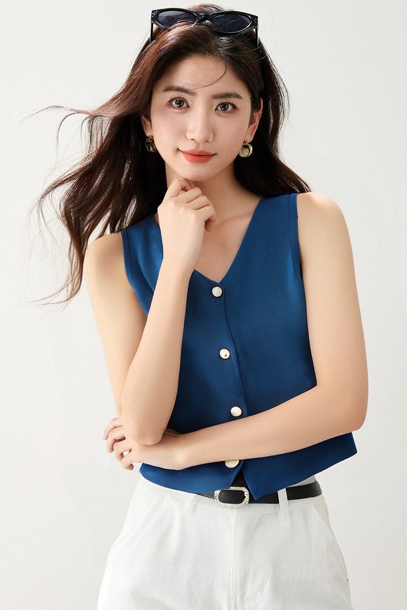 ◆◆小香風冰絲針織背心馬甲女單排扣外搭坎肩開衫無袖上衣