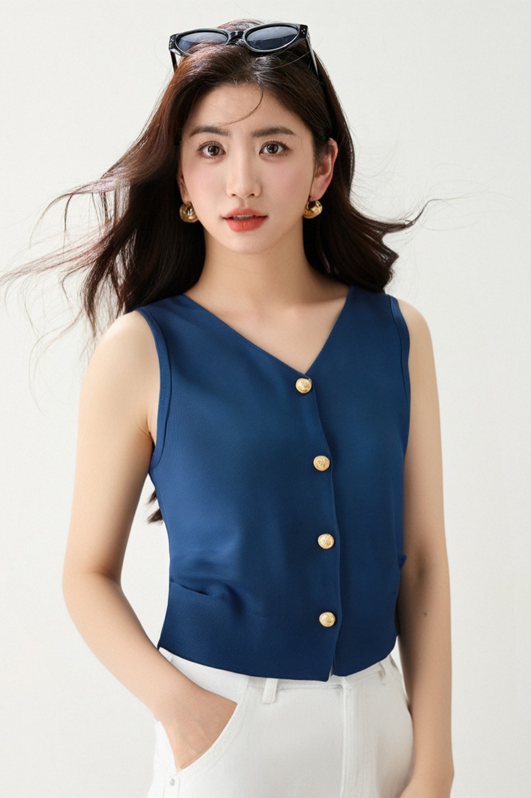 ◆◆小香風冰絲針織背心馬甲女單排扣外搭坎肩開衫無袖上衣