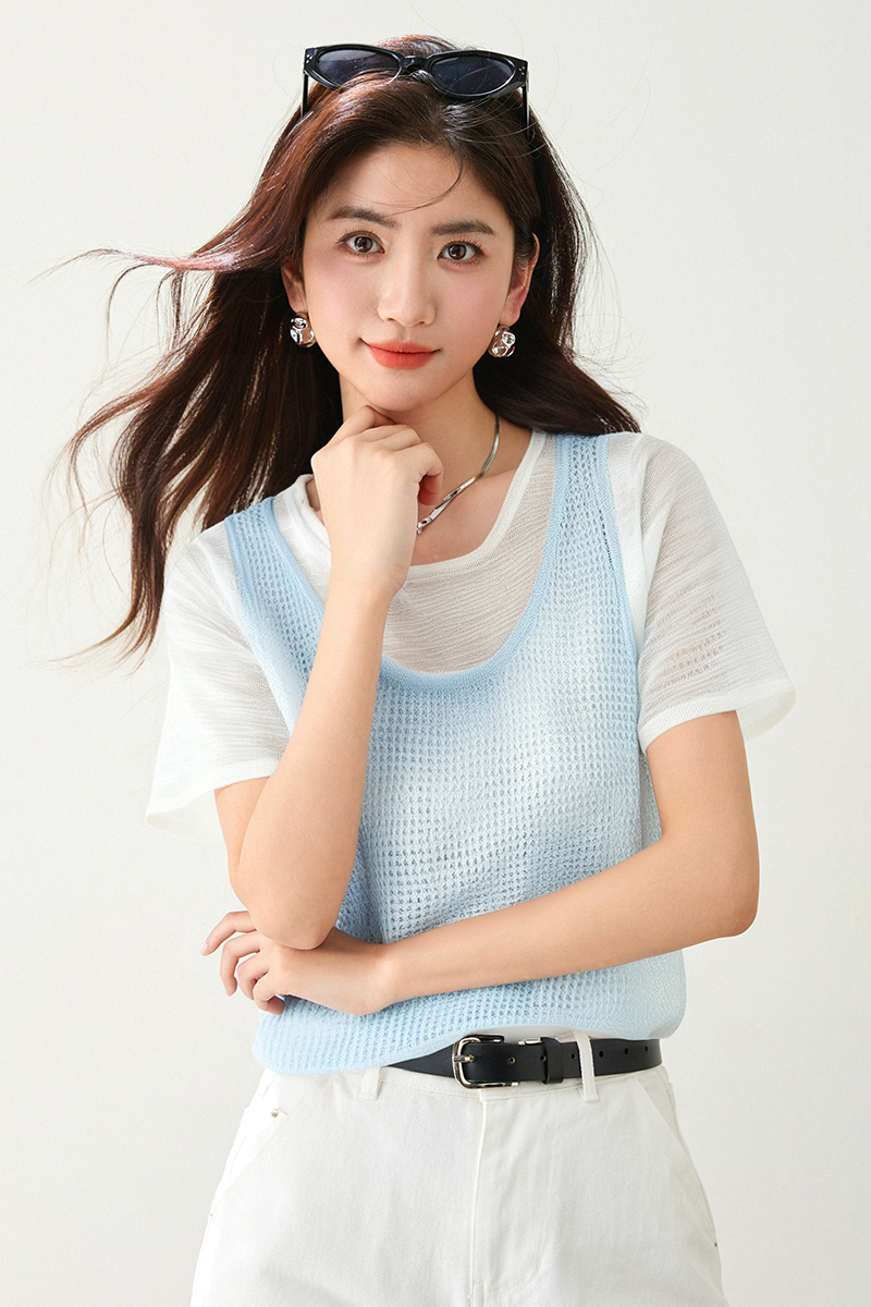 ◆◆設計感假兩件T恤女裝超好看正肩短袖獨特漂亮上衣