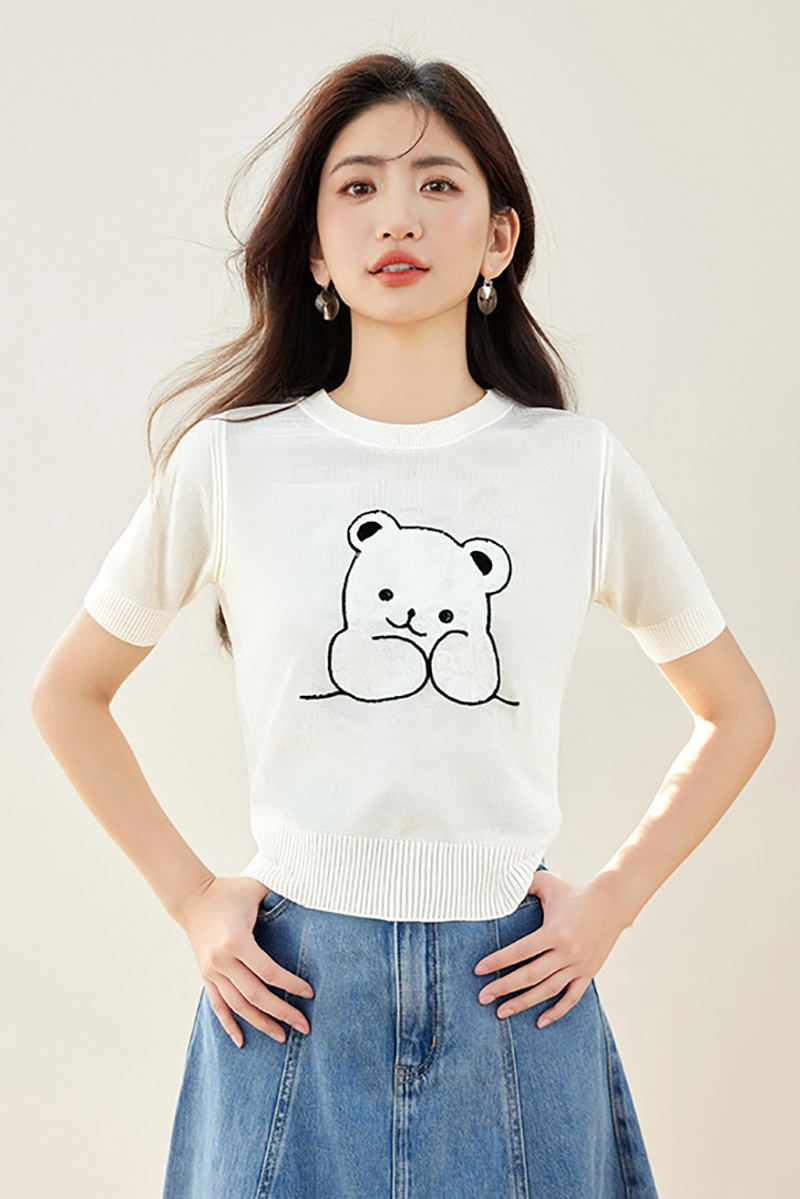 ◆◆卡通小熊T恤女2026夏季韓版百搭圓領針織短袖上衣