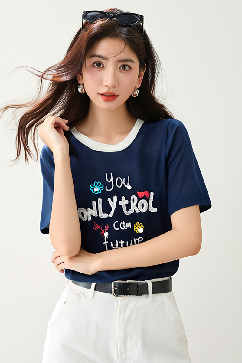 ◆◆時尚百搭字母寬松減齡圓領短袖T恤女獨特別致上衣