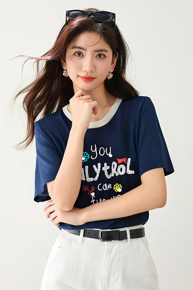 ◆◆時尚百搭字母寬松減齡圓領短袖T恤女獨特別致上衣