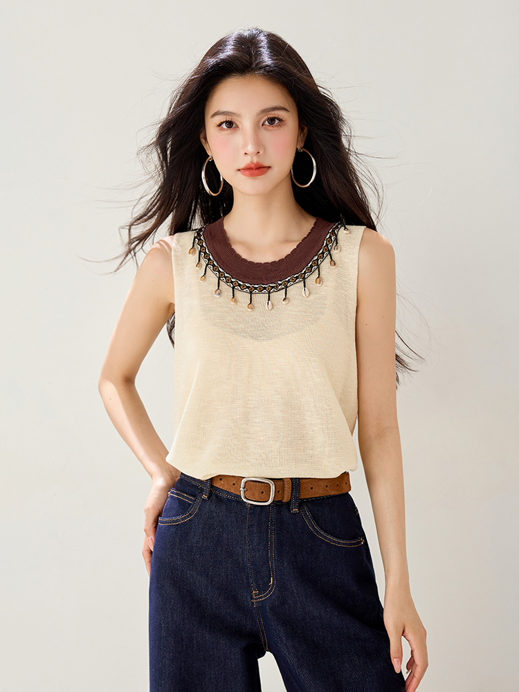 ◆◆小香風撞色坎肩工字針織背心女夏外穿t恤無袖寬肩帶上衣