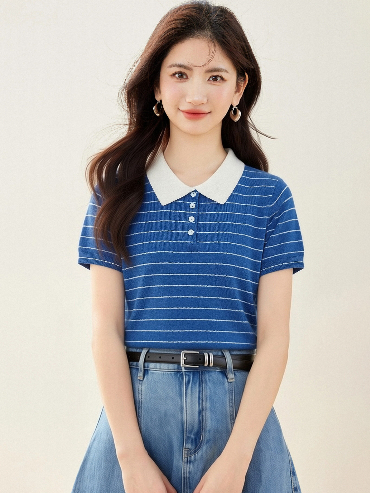 實拍◆有◆2026復古撞色polo領條紋短袖女夏寬松顯瘦氣質慵懶上衣