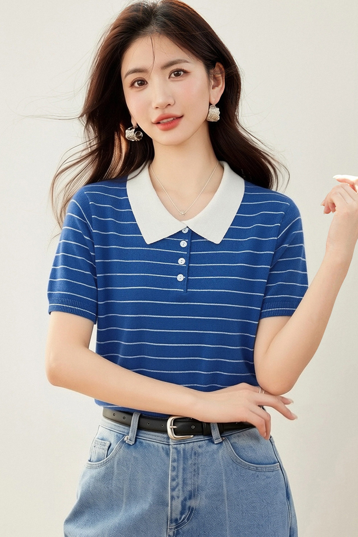 實拍◆有◆2026復古撞色polo領條紋短袖女夏寬松顯瘦氣質慵懶上衣
