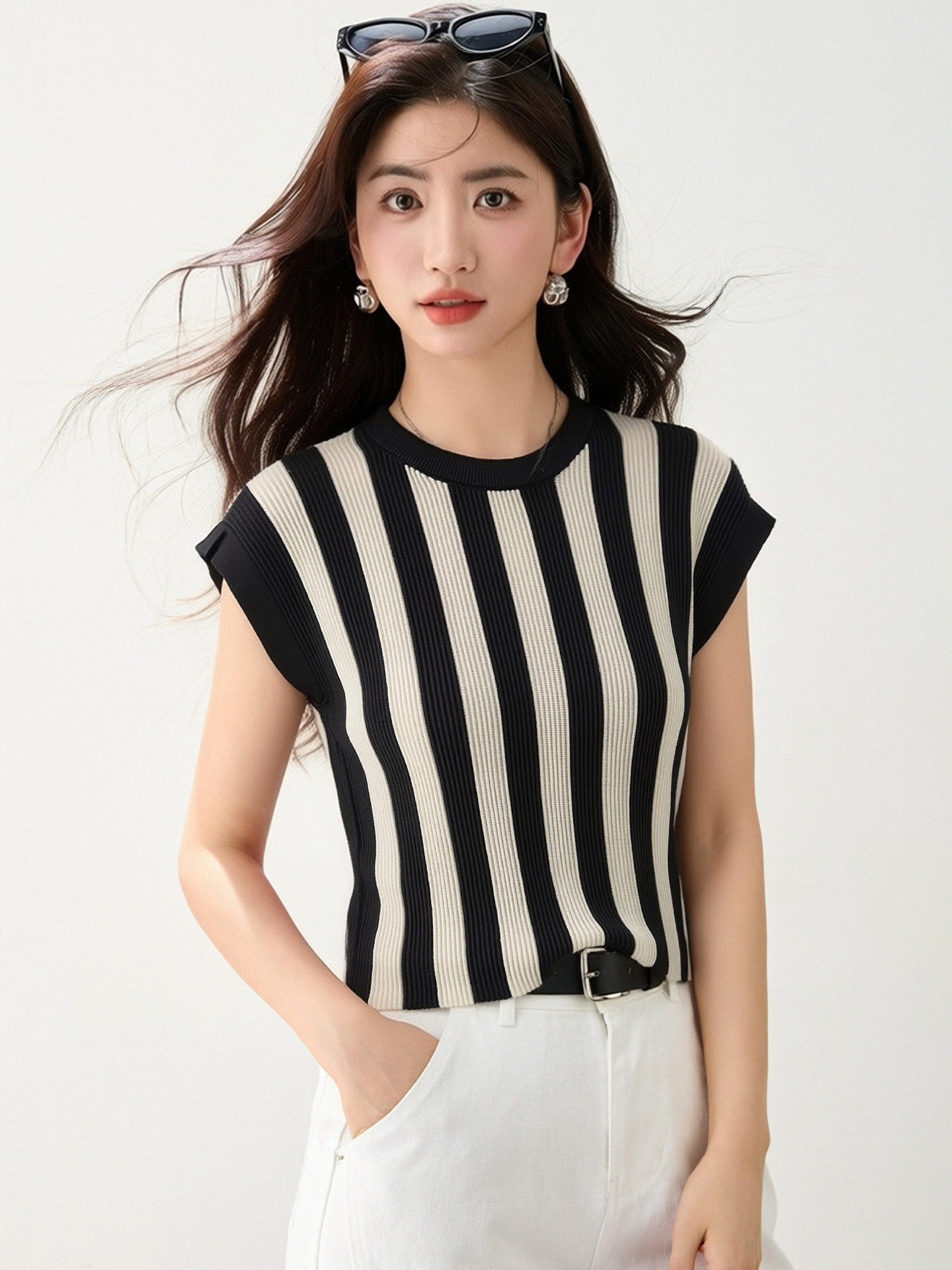 實拍◆有◆2026撞色條紋圓領T恤女寬松氣質百搭顯瘦簡約休閑上衣