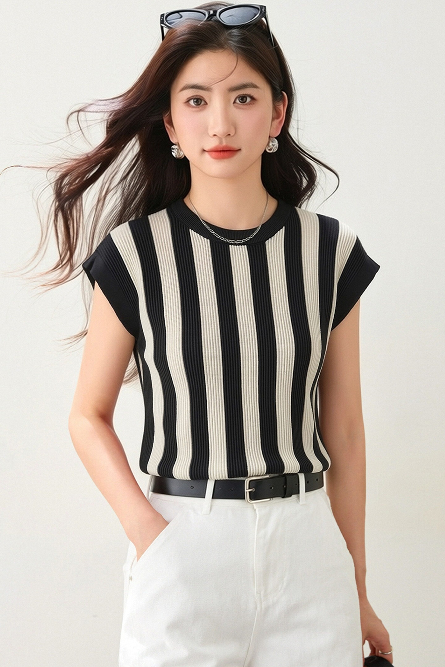 實拍◆有◆2026撞色條紋圓領T恤女寬松氣質百搭顯瘦簡約休閑上衣