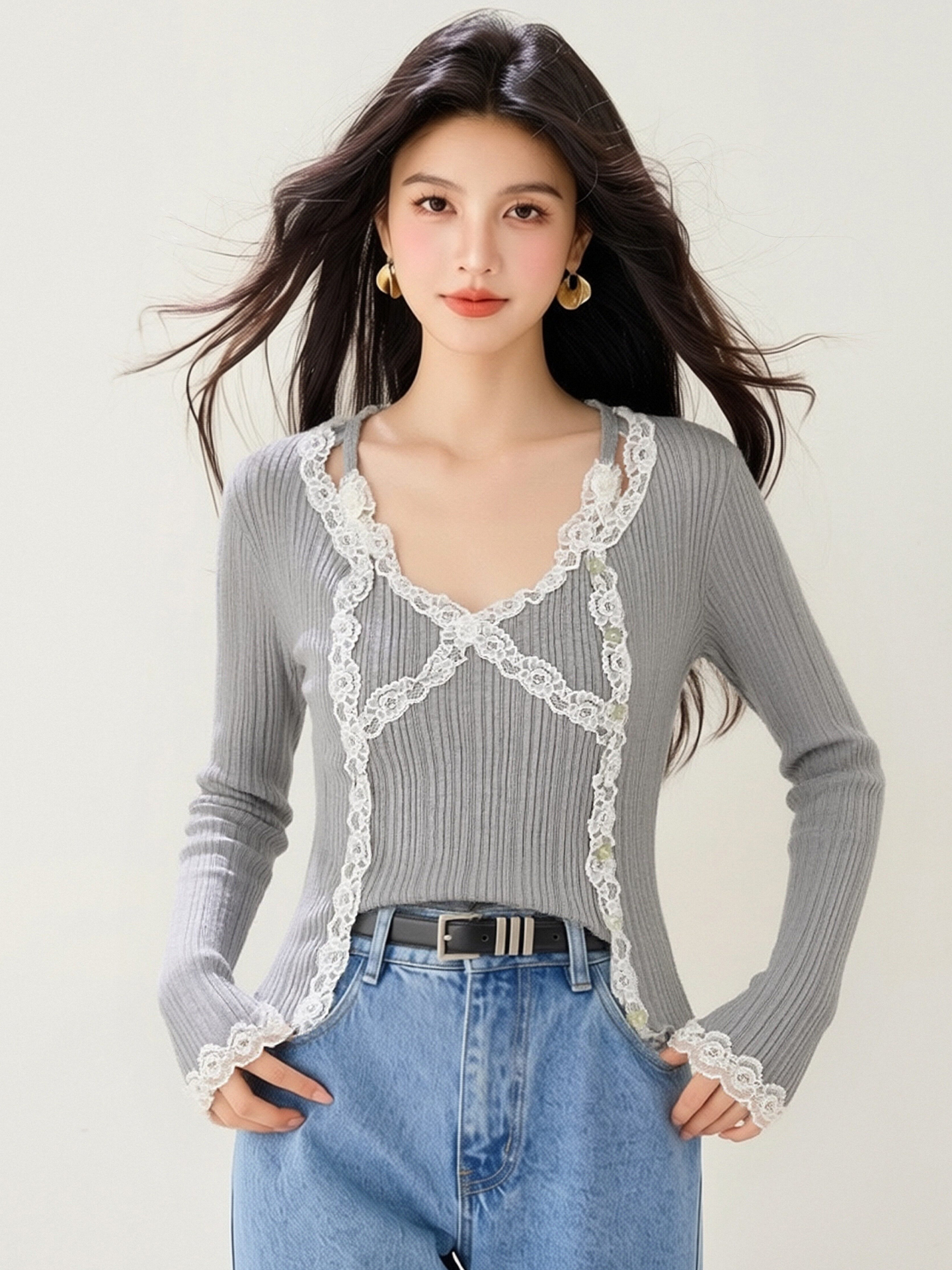 實拍◆有◆2026蕾絲邊拼接吊帶背心女春新款單排扣針織開衫兩件套