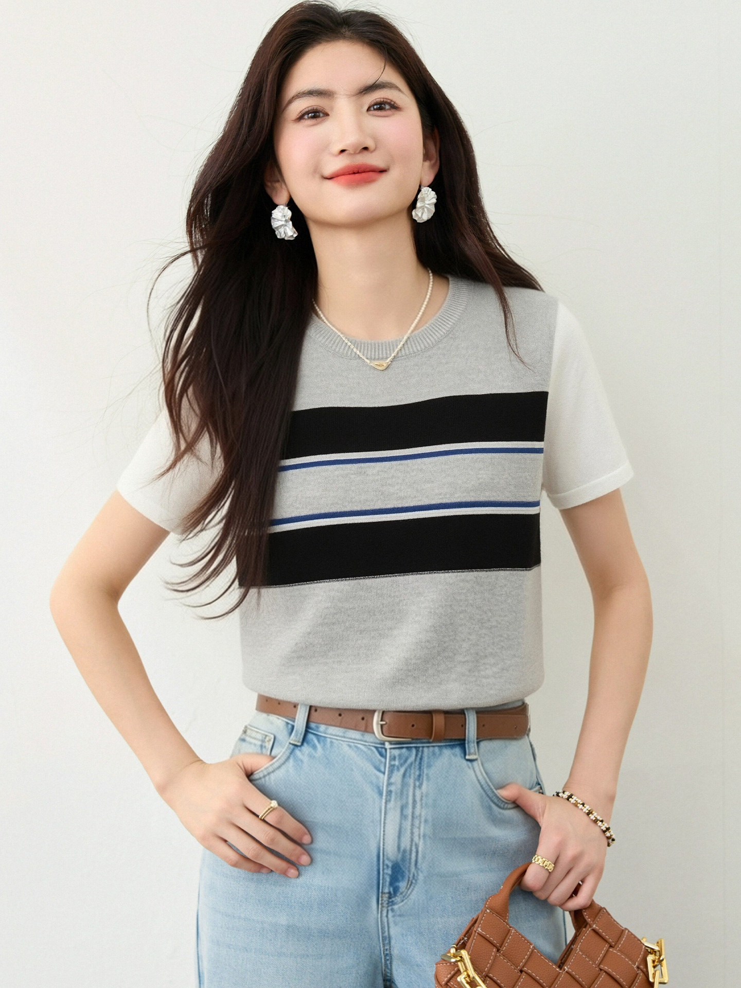 實拍◆有◆2026撞色假兩件條紋短袖t恤女夏小眾不撞衫特別上衣