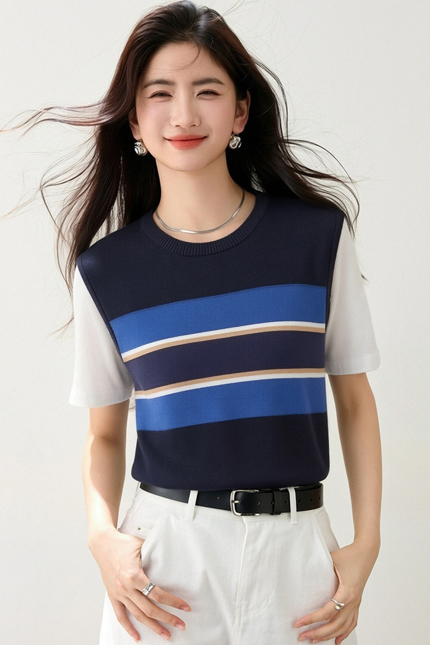 實拍◆有◆2026撞色假兩件條紋短袖t恤女夏小眾不撞衫特別上衣