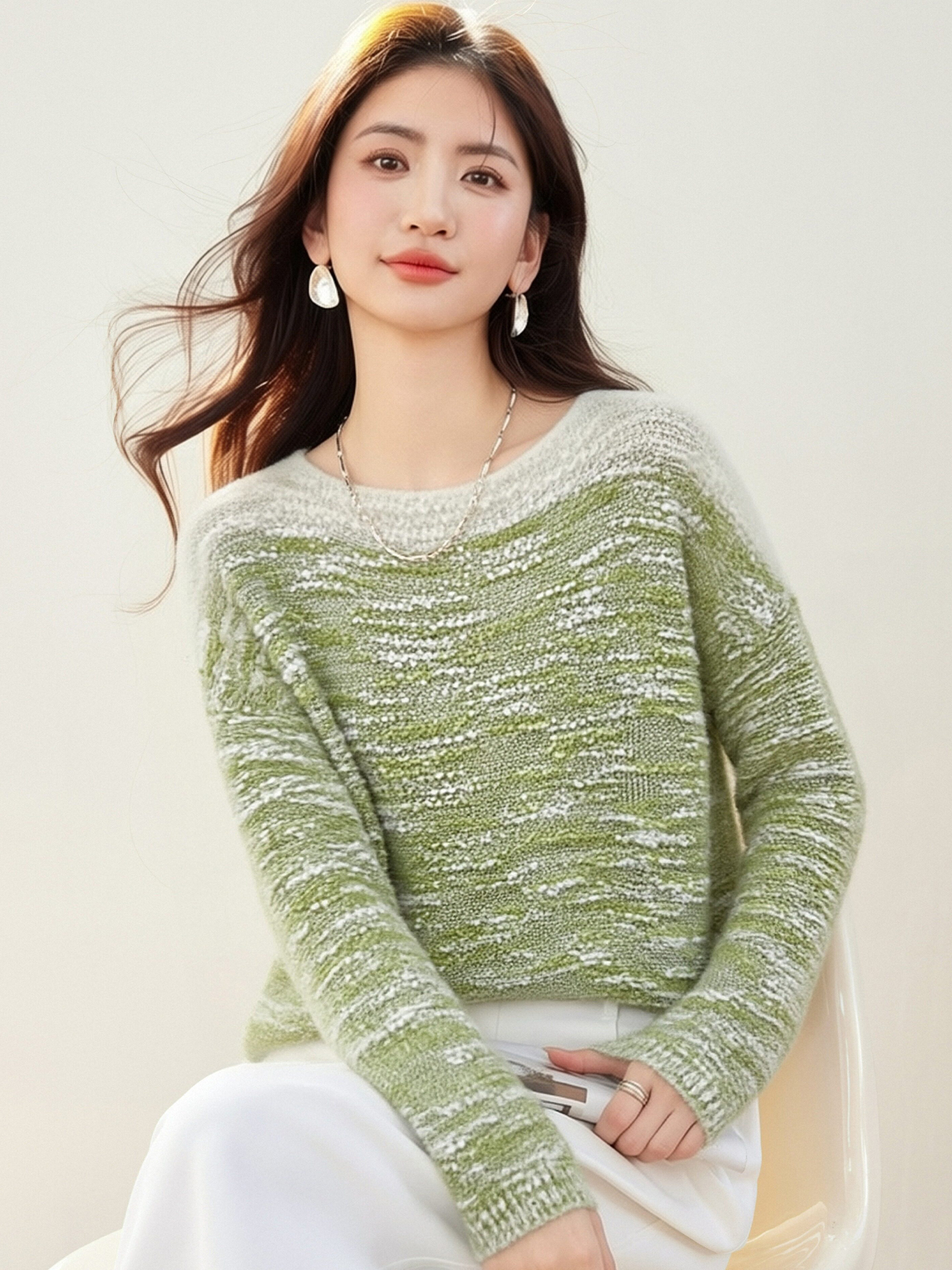 實拍◆有◆2026韓系慵懶風漸變上衣女早春新款洋氣寬松套頭針織