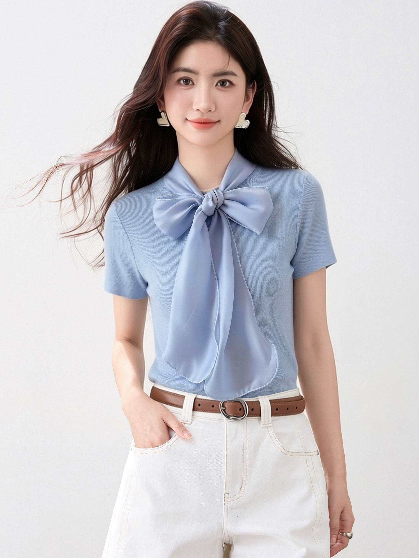 實拍◆有◆2026法式復古蝴蝶結絲巾針織衫女夏溫柔休閑百搭上衣