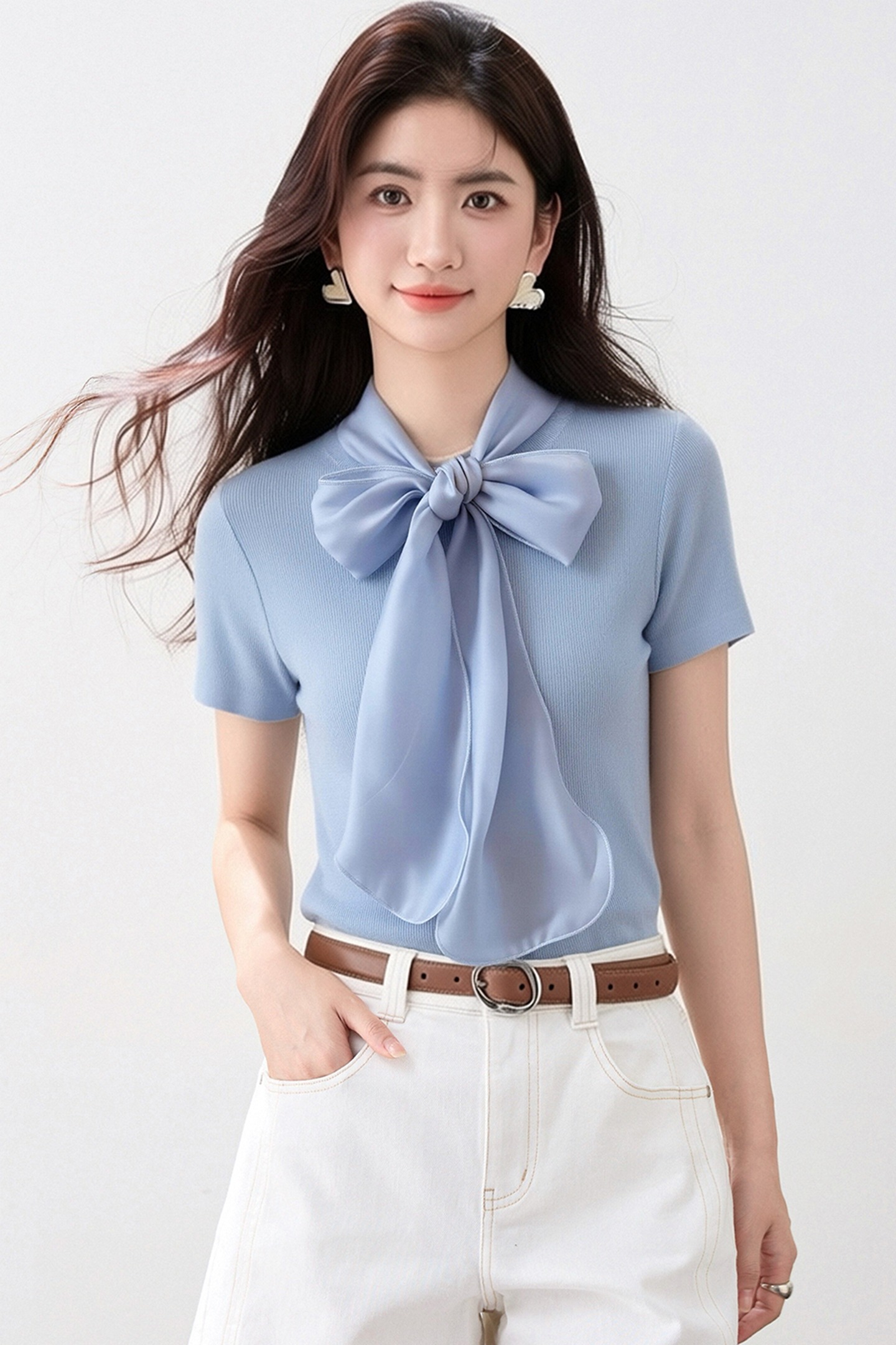 實拍◆有◆2026法式復古蝴蝶結絲巾針織衫女夏溫柔休閑百搭上衣
