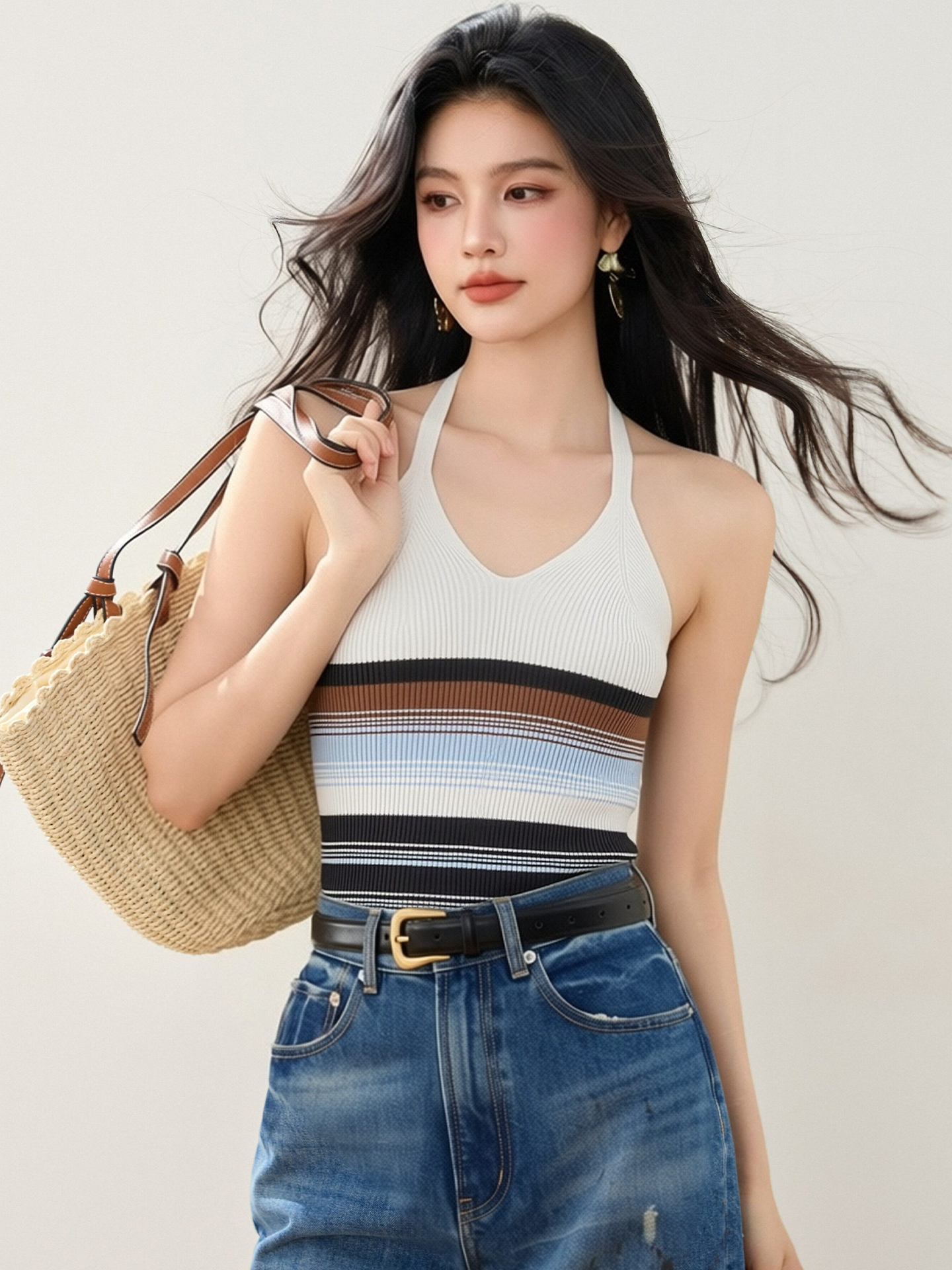 實拍◆有◆2026復古條紋V領針織吊帶背心女內搭外穿美背辣妹上衣