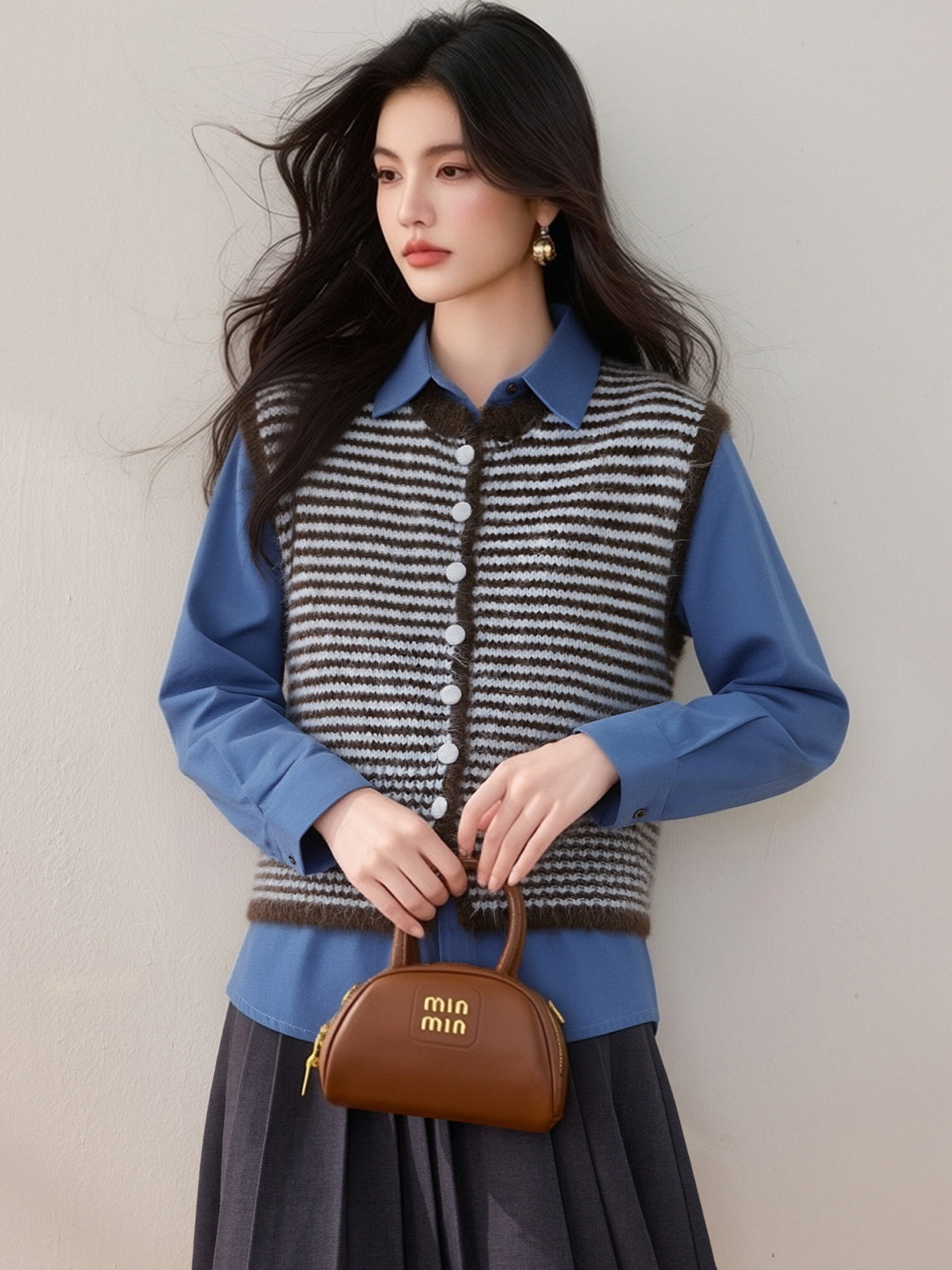 實拍◆有◆2026撞色條紋馬甲針織背心女外穿春季韓系疊穿上衣咖色