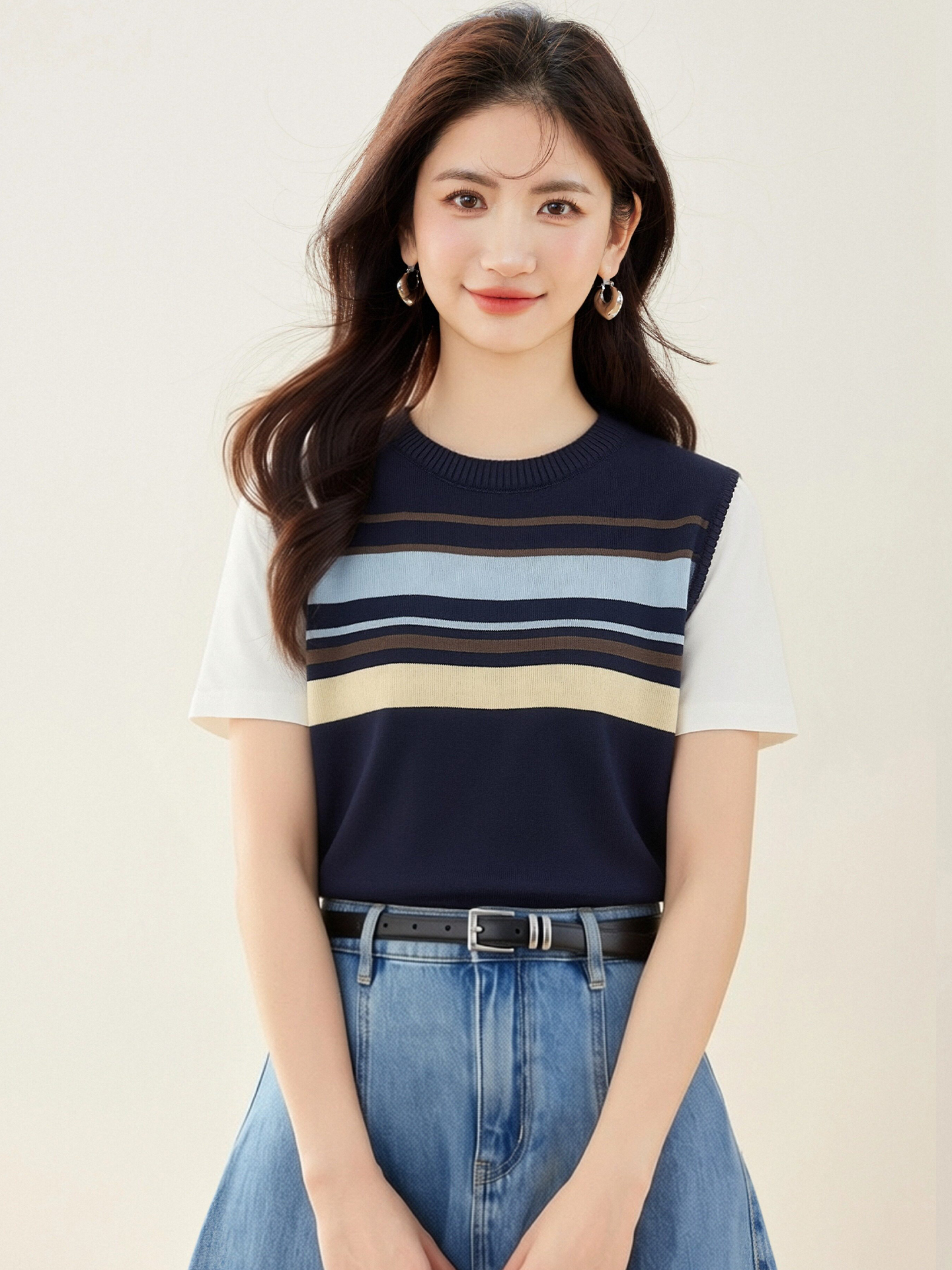 實拍◆有◆2026設計感短款假兩件背心馬甲上衣女夏季針織v領短袖
